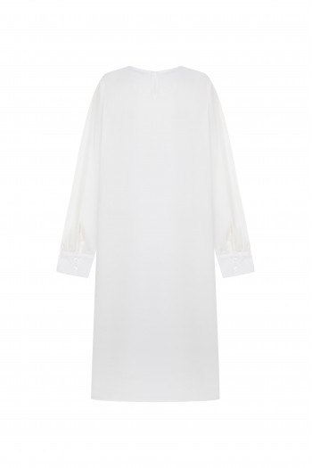 FATTUM Lightweight Balloon Sleeve Long basic Tunic with Manşet White