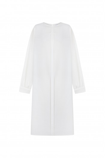 FATTUM Lightweight Balloon Sleeve Long basic Tunic with Manşet White