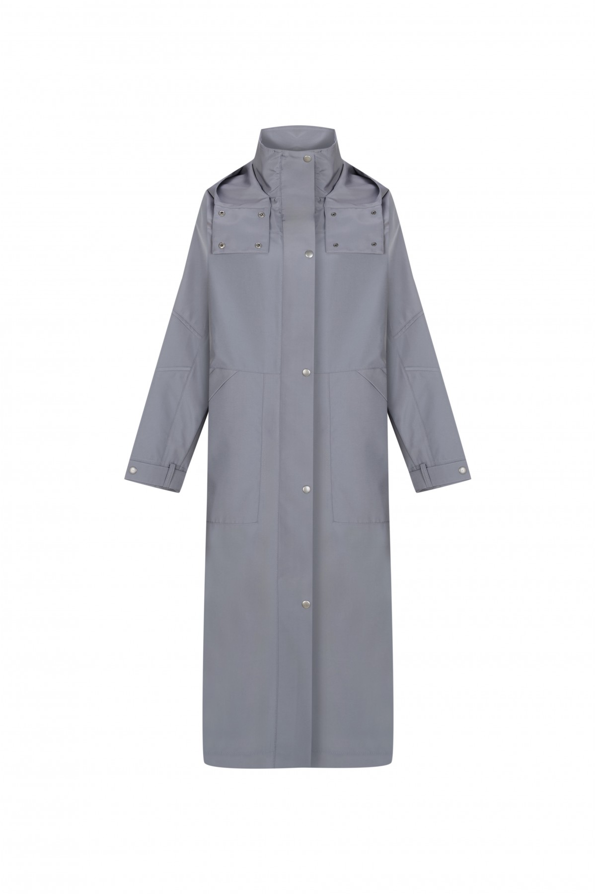 FATTUM Hooded Long Raincoat & Windbreaker Gray