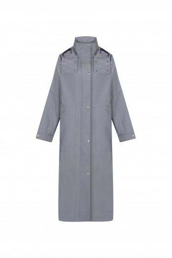 FATTUM Hooded Long Raincoat & Windbreaker Gray