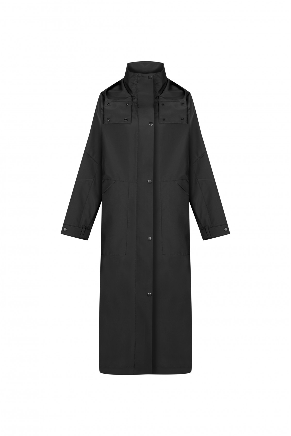 FATTUM Hooded Long Raincoat & Windbreaker Black
