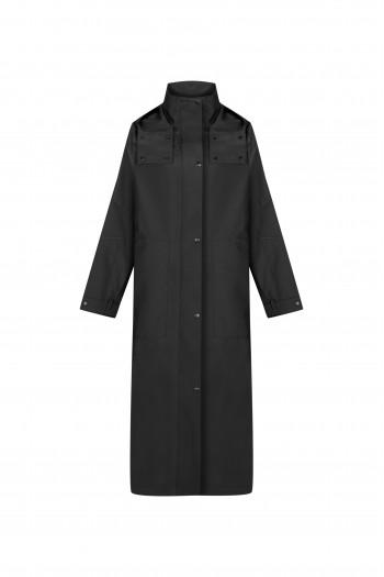 FATTUM Hooded Long Raincoat & Windbreaker Black