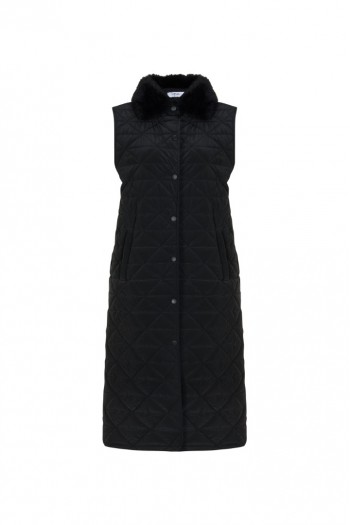 FATTUM Suni Kürk Yakalı, İpek Astarlı Dokulu Uzun Yelek