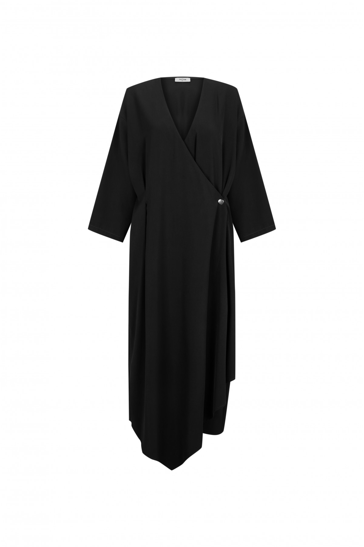 FATTUM Asymmetric Cut Snap Button Top - Short Sleeved Black